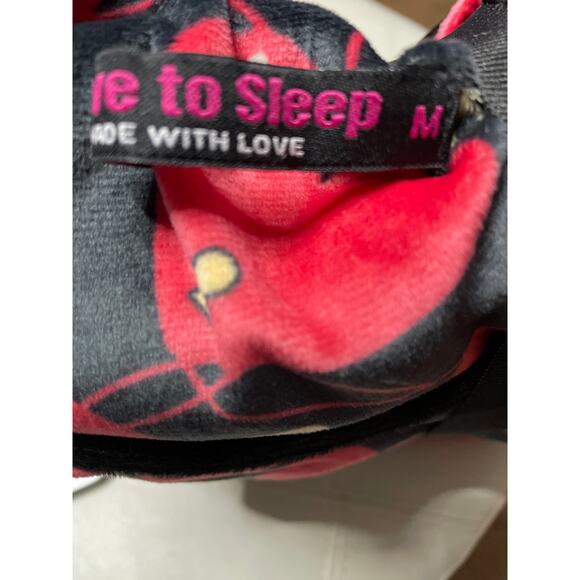 Love To Sleep Velour Black with Printed Hearts Sleepwear size Medium - Picture 4 of 5